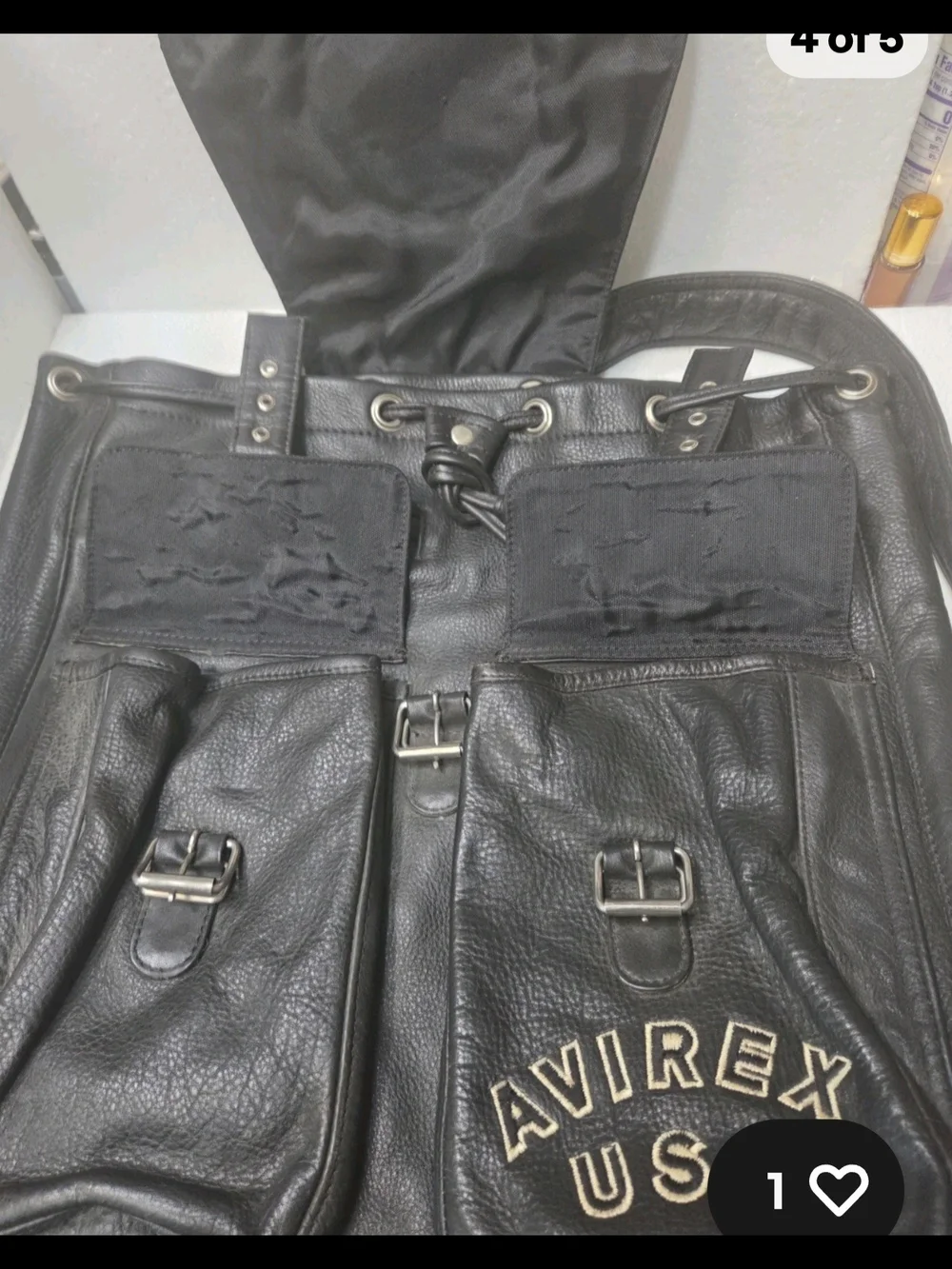Avirex Black Leather Vtg Backpack with USA Patch